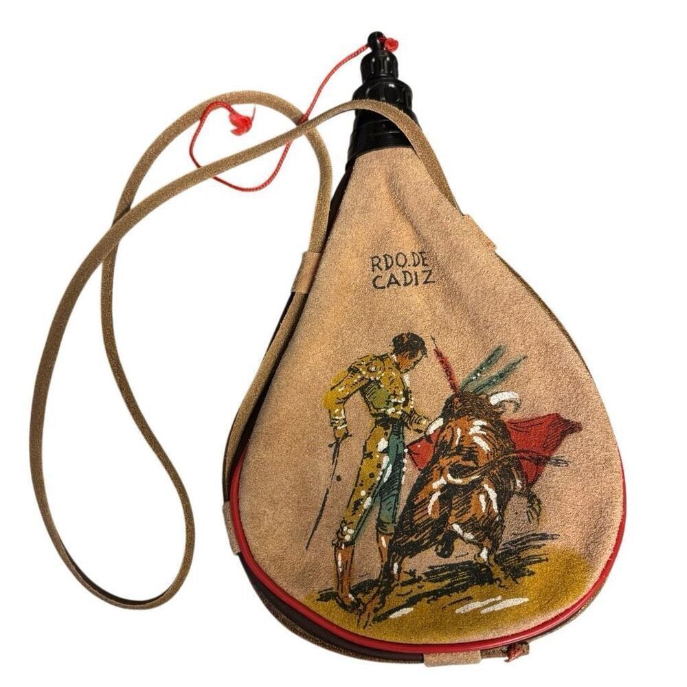 Spanish Hand Painted Leather Bota Bag Bullfighter Wine Bag